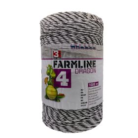   Fir pentru gard electric Dragon 4 – negru/alb, 1000 m, 0,4 ohm/m, rezistență la rupere 130 kg